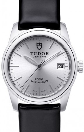AAA Repliche Tudor Glamour Date quadrante argento cinturino in pelle Orologio da donna 55000-1