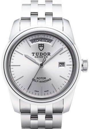 AAA Repliche Tudor Glamour Date Day quadrante argento cinturino in acciaio orologio da uomo 56000-1