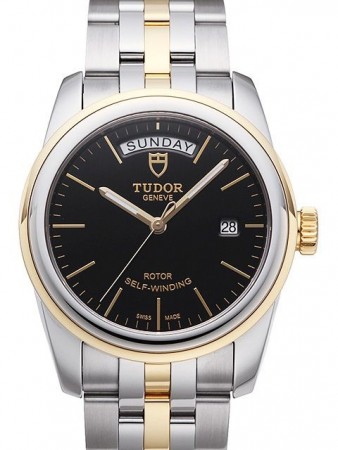 AAA Repliche Tudor Glamour Date Day quadrante nero Cinturino in pelle Orologio da uomo 56003