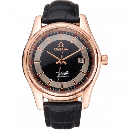 Orologio con quadrante nero con cinturino in pelle di coccodrillo nero Omega DeVille