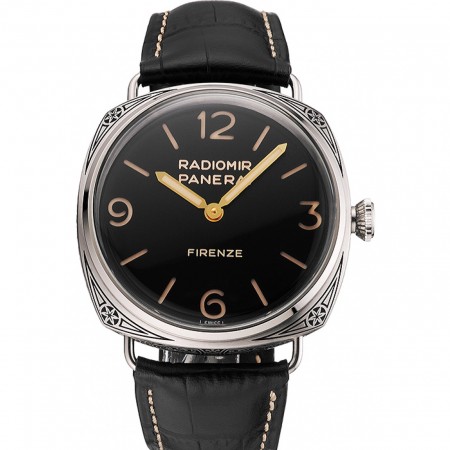 Panerai Radiomir Firenze 3 Days Acciaio PAM604 quadrante nero con cassa in acciaio inossidabile inciso cinturino in pelle nera