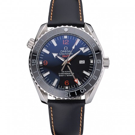 Omega Seamaster Planet Ocean GMT quadrante nero cinturino in pelle nera 622393