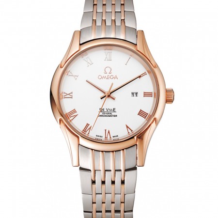 Omega De Ville quadrante bianco cassa in oro rosa bracciale bicolore 1453781