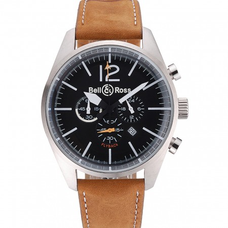 Bell e Ross BR126 Flyback quadrante nero cassa argento cinturino in pelle scamosciata marrone
