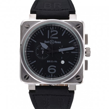 Bell e Ross BR 03-94 quadrante nero cinturino in pelle nera cassa argento