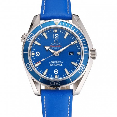 Omega Seamaster Planet Ocean quadrante blu bracciale in pelle blu 622538