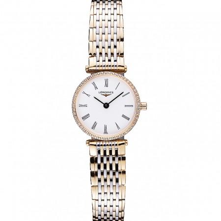 Longines La Grande Classique Two Tone Band quadrante bianco Diamond Bezel Femme 622104