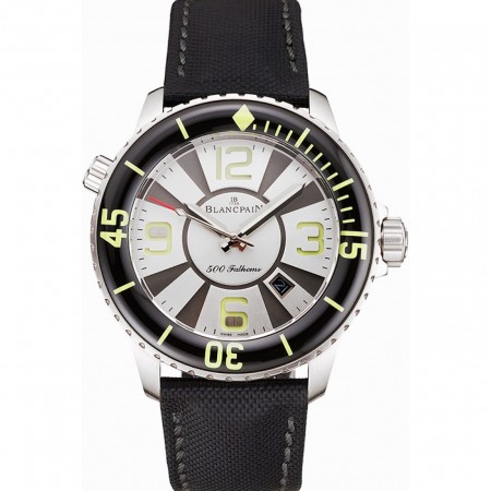 Swiss Blancpain 500 braccia quadrante argento cassa in acciaio inossidabile cinturino in tela nera