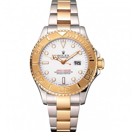 Rolex Yacht-Master quadrante bianco lunetta in oro cassa in acciaio inossidabile bracciale bicolore