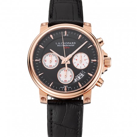 Chopard L-U-C-8HF Power Control Quadrante Nero Bracciale in Pelle Nera 1454002