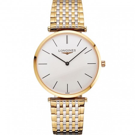 Swiss Longines Grande Classique quadrante bianco bracciale in oro bicolore