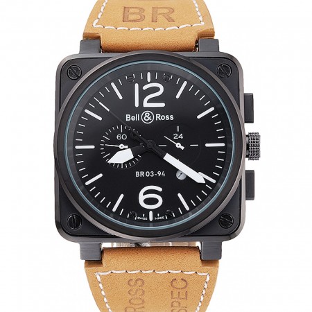 Bell e Ross BR 03-94 quadrante nero cassa nera cinturino in pelle beige
