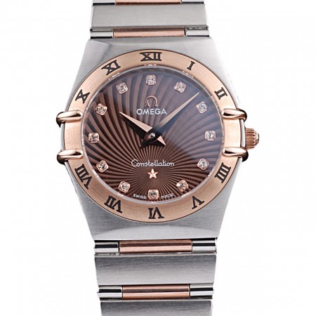 Omega Swiss Constellation Jewelry Cassa in oro rosa Emblema radiale Quadrante marrone 98116