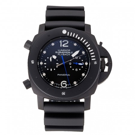 Panerai Luminor sommergibile Flyback GMT quadrante nero cassa ionizzata nera cinturino in caucciù nero