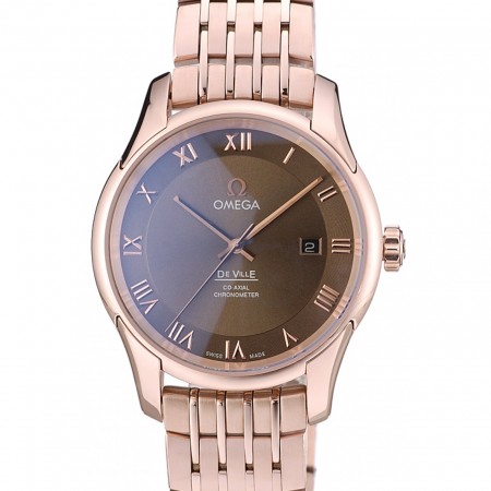 Omega Swiss DeVille lunetta in oro rosa con numeri romani quadrante marrone 7610