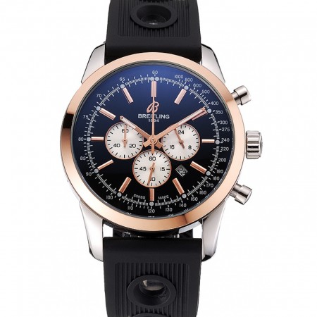 Breitling Transocean Quadrante Nero Cinturino in Gomma Nero Lunetta in Oro Rosa-98208