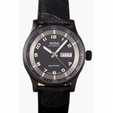 Mido Multifort Cinturino in pelle nera Croco Quadrante nero-argento 80296