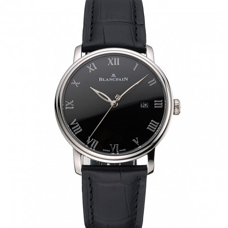 Blancpain Villeret Ultra Slim con quadrante nero cassa in acciaio inossidabile e cinturino in pelle nera