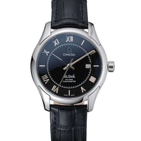 Omega DeVille quadrante nero cassa in acciaio inossidabile cinturino in pelle nera 622829