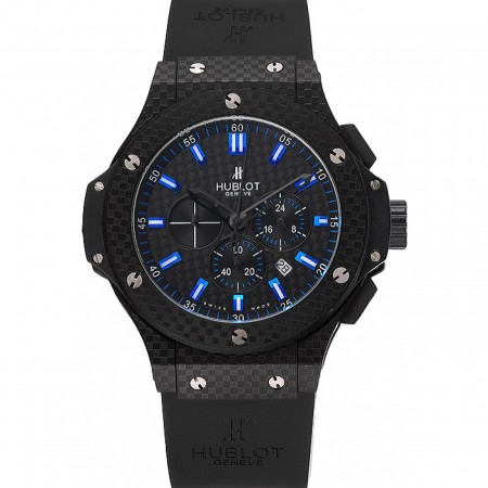 Hublot Big Bang quadrante in carbonio con cassa in carbonio con segni blu e cinturino in caucciù nero 622774