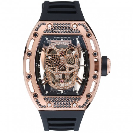Richard Mille Tourbillon Skull RM 052 Bracciale in gomma nera con cassa in oro rosa 1454252