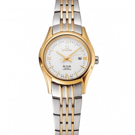 Bracciale da donna Omega De Ville con quadrante bianco in oro bicolore 1453786