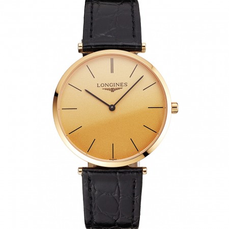 Swiss Longines Grande Classique quadrante oro cassa in oro cinturino in pelle nera