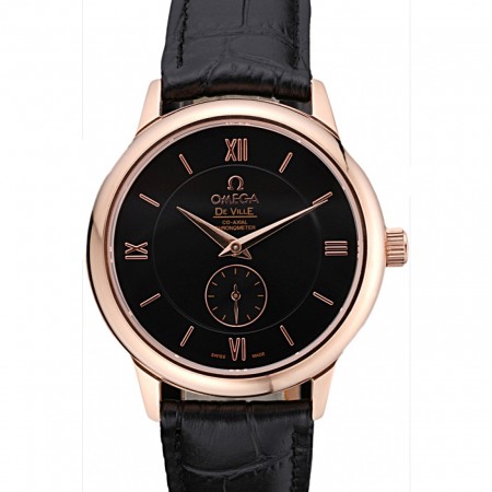 Omega DeVille Prestige Small Seconds quadrante nero Cassa in oro Bracciale in pelle nera 622.602