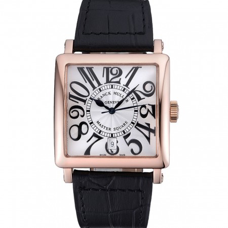 Franck Muller Master Square Quadrante bianco Cassa in oro Cinturino in pelle nera 622354