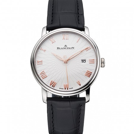 Blancpain Villeret ultra sottile quadrante bianco scanalato numeri d'oro cassa in acciaio inossidabile cinturino in pelle nera