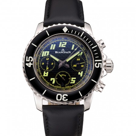 Swiss Blancpain Fifty Fathoms Flyback Cronografo quadrante in fibra di carbonio Cassa in acciaio inossidabile Cinturino in pelle nera