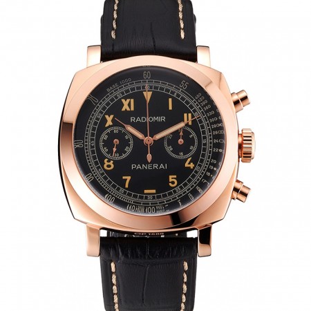 Swiss Panerai Radiomir 1940 cronografo quadrante nero cassa in oro rosa cinturino in pelle nera