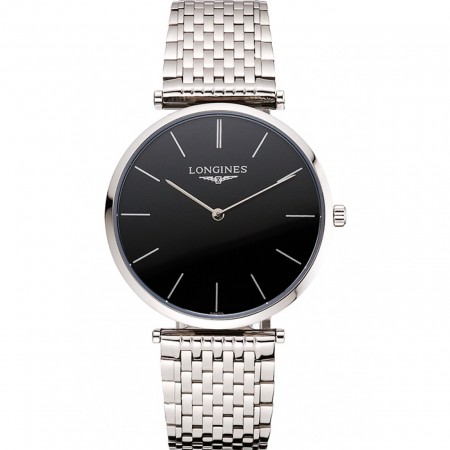 Cassa e bracciale in acciaio inossidabile con quadrante nero svizzero Longines Grande Classique