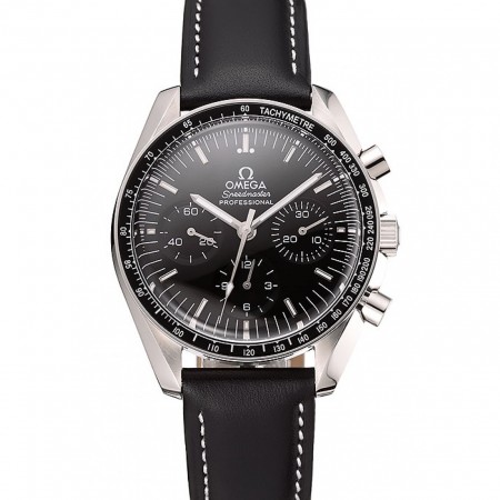 Swiss Omega Speedmaster Professional quadrante nero cinturino in pelle nera 1453936