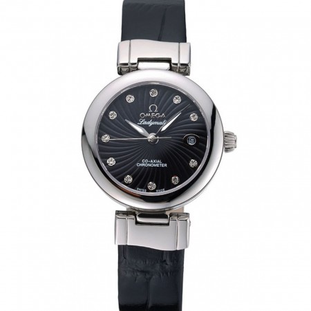 Omega Ladymatic quadrante nero cinturino in pelle nera 622458