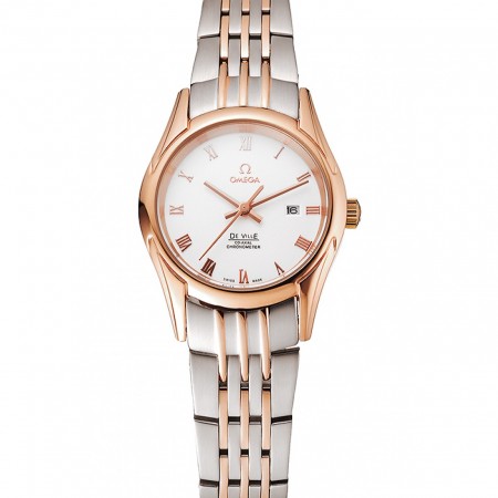 Omega De Ville Ladies quadrante bianco cassa in oro rosa bracciale bicolore 1453782