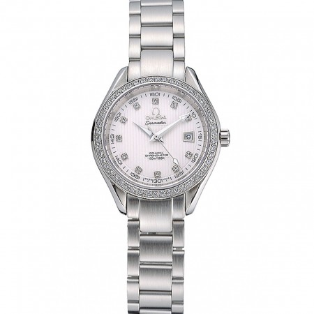 Omega Seamaster Aqua Terra quadrante bianco con cassa in diamanti e bracciale in acciaio inossidabile 622448