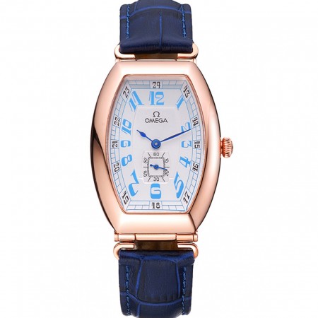Omega Sochi Petrograd quadrante bianco cassa in oro cinturino in pelle blu 622.820