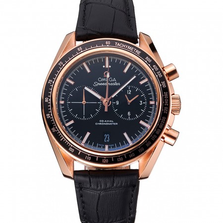 Omega Speedmaster quadrante nero cassa in oro cinturino in pelle nera 622809