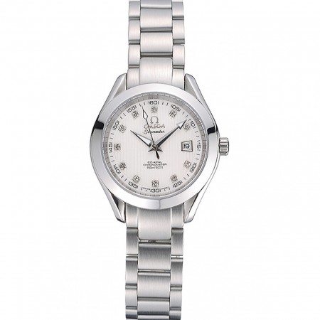 Omega Seamaster Aqua Terra quadrante bianco diamante numeri bracciale in acciaio inossidabile 622444