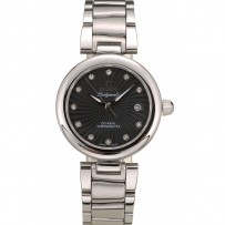 Quadrante nero con cinturino in acciaio inossidabile Omega DeVille Ladymatic