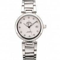 Quadrante bianco con cinturino in acciaio inossidabile Omega DeVille Ladymatic