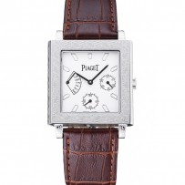Piaget Emperador Limited Edition quadrante bianco inciso cassa d'argento Bracciale in pelle marrone 1454138