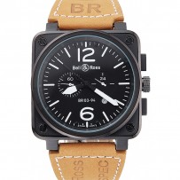 Bell e Ross BR 03-94 quadrante nero cassa nera cinturino in pelle beige