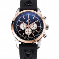 Breitling Transocean Quadrante Nero Cinturino in Gomma Nero Lunetta in Oro Rosa-98208