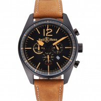 Bell e Ross BR126 Flyback quadrante nero cassa nera numeri d'oro cinturino in pelle scamosciata marrone