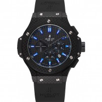 Hublot Big Bang quadrante in carbonio con cassa in carbonio con segni blu e cinturino in caucciù nero 622774