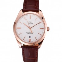 Swiss Omega DeVille Tresor quadrante bianco cassa in oro cinturino in pelle marrone 622846