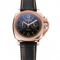 Panerai Radiomir 8 giorni cronografo quadrante nero con diamanti lunetta cassa in oro rosa cinturino in pelle nera 1453798