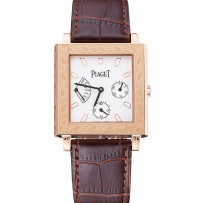 Piaget Emperador Limited Edition quadrante bianco inciso cassa in oro rosa Bracciale in pelle marrone 1454140